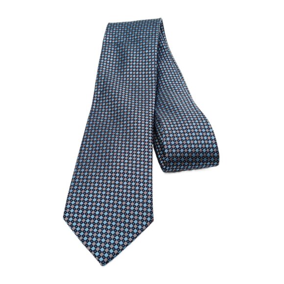 Pronto Uomo Silk Tie Men’s 62” Blue Gray Geometric Woven Corpcore Classic New - Picture 2 of 3
